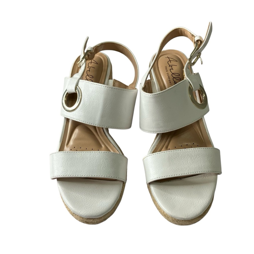 Abella True Comfort Taya Wedge Sandal Size 7 Espadrille Heel Gold Hardware - Picture 2 of 11